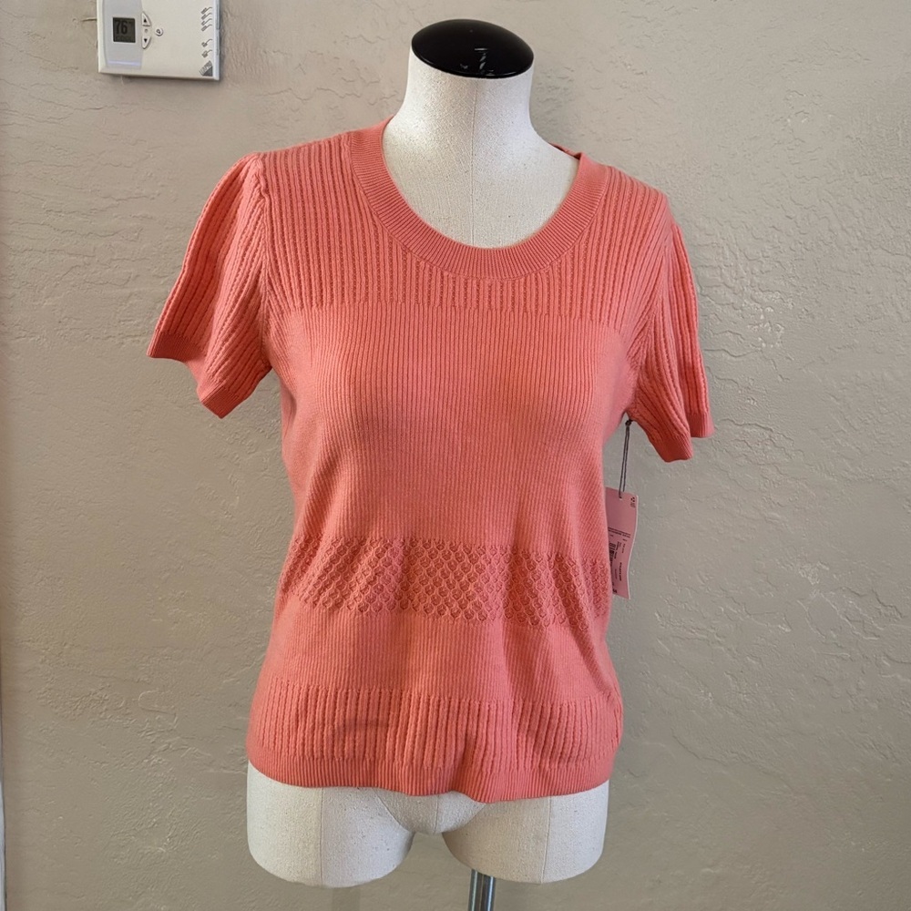 Liz Claiborne Coral Knit Short-Sleeve Crewneck Sweater Sz S NWT